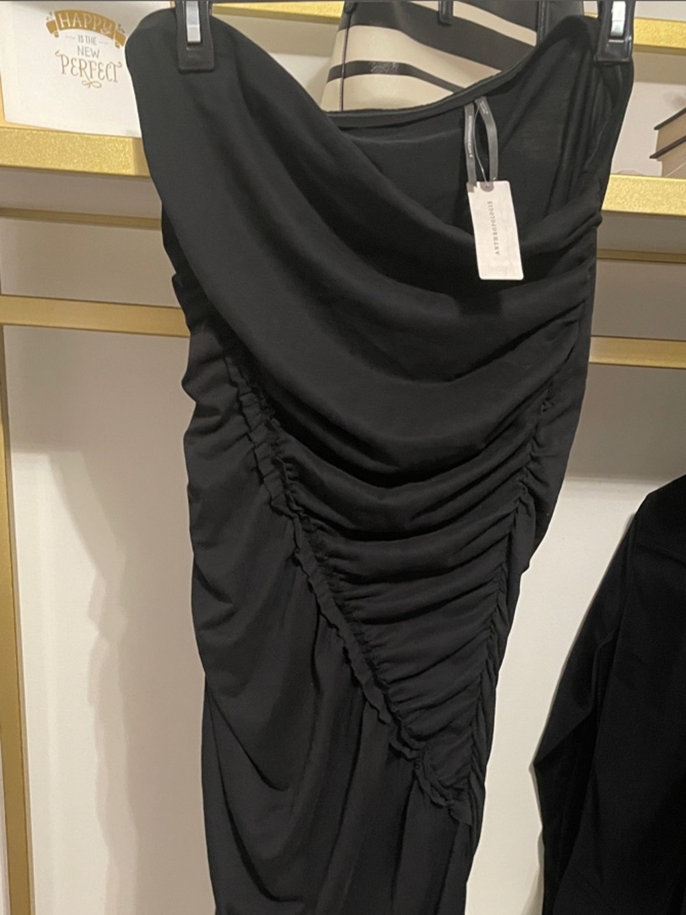 Anthropologie Black Ruched Draped Maxi Gown